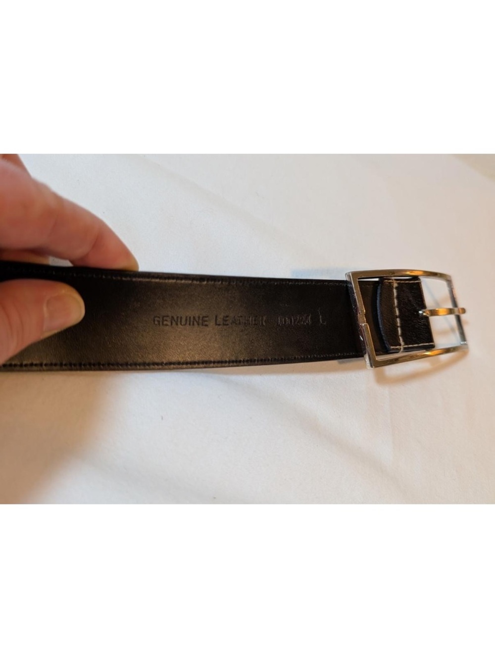Black Genuine Leather Belt with 4” Rectangular Silver Buckle 41” Length